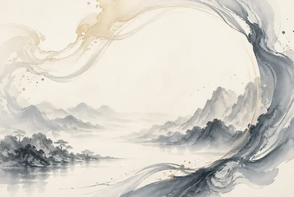 奇门遁甲十二长生意象图，水墨山水表现天干旺衰循环与事物生长变化