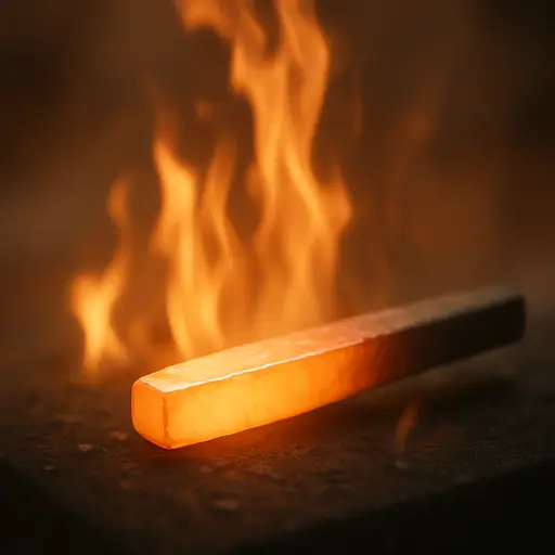 Metal being forged in flames, symbolizing pressure and advancement.