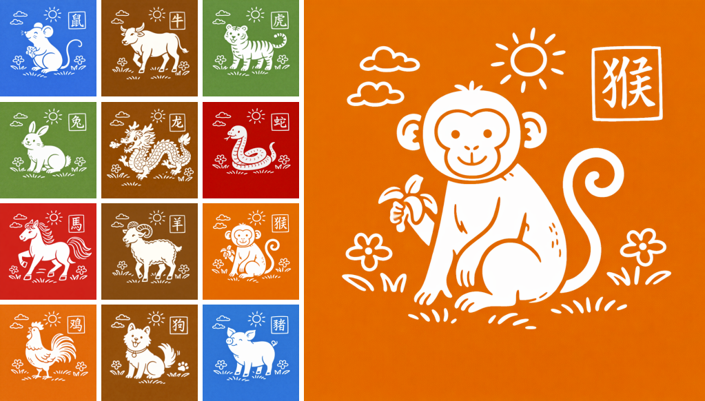Diagram showing the Monkey&rsquo;s position in the 12-zodiac system and the meaning of the Earthly Branch Shen