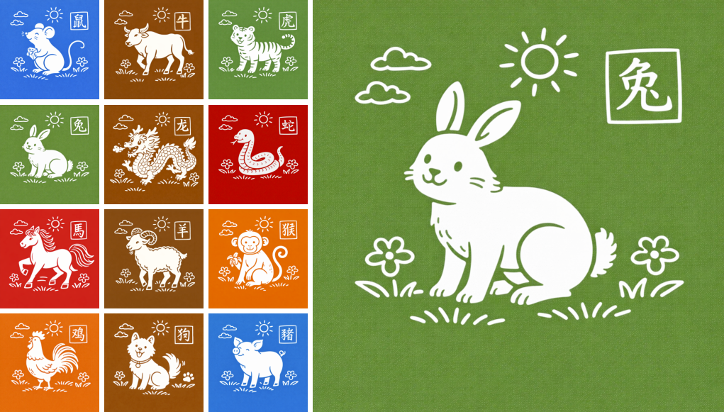 Diagram showing the Rabbit's position in the 12-zodiac system and the meaning of the Earthly Branch Mao
