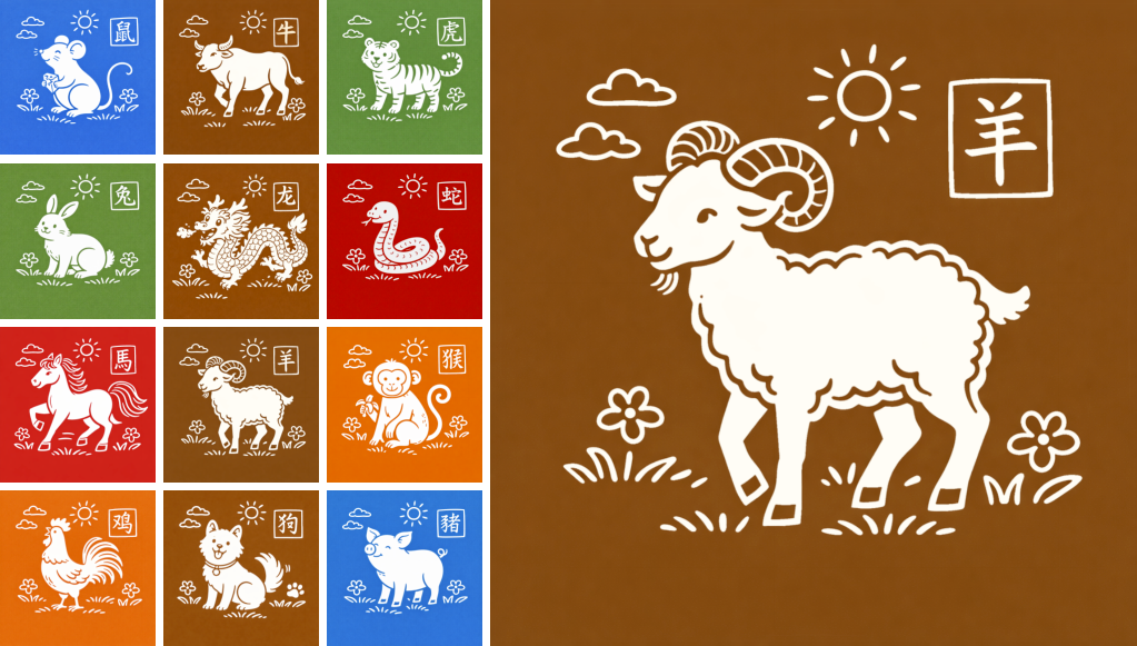 生肖羊在十二生肖体系中的位置及地支未含义示意图