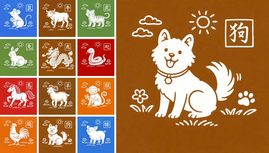 Illustration of the Dog zodiac&rsquo;s position in the 12-sign system and the meaning of the Earthly Branch Xu