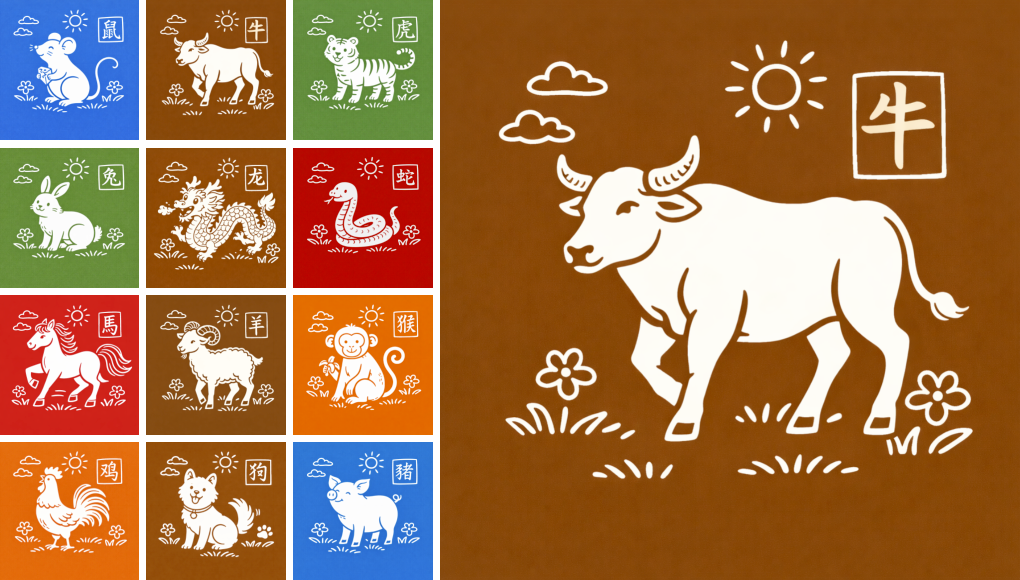 Diagram showing the Ox&rsquo;s position in the Chinese Zodiac and the meaning of the Earthly Branch Chou (丑)