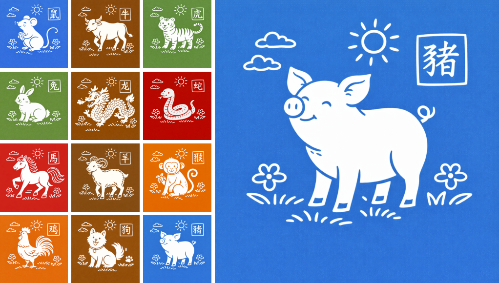 Illustration showing the Pig&rsquo;s position in the 12-sign zodiac system and the meaning of the Earthly Branch Hai