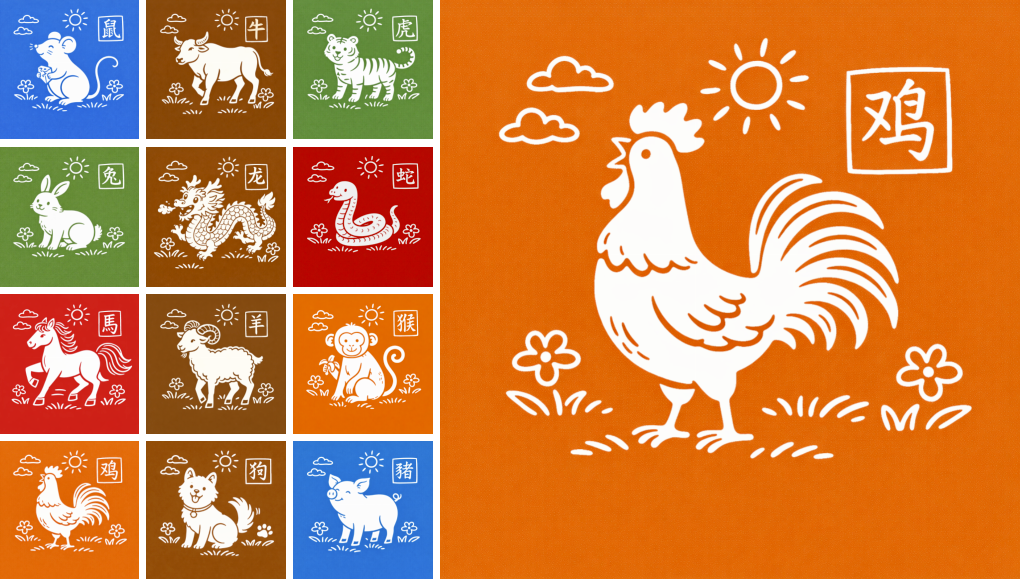 Diagram showing the Rooster&rsquo;s position in the 12-zodiac system and the meaning of the Earthly Branch You